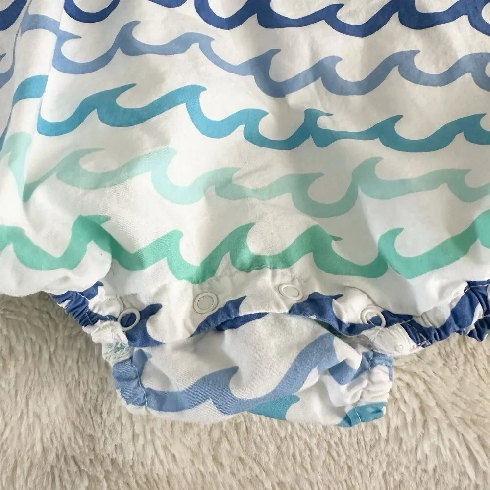 Primary Baby 0-3 Month Henely Tank Shortie In Sea Wave Summer Outfit Snap Cotton
